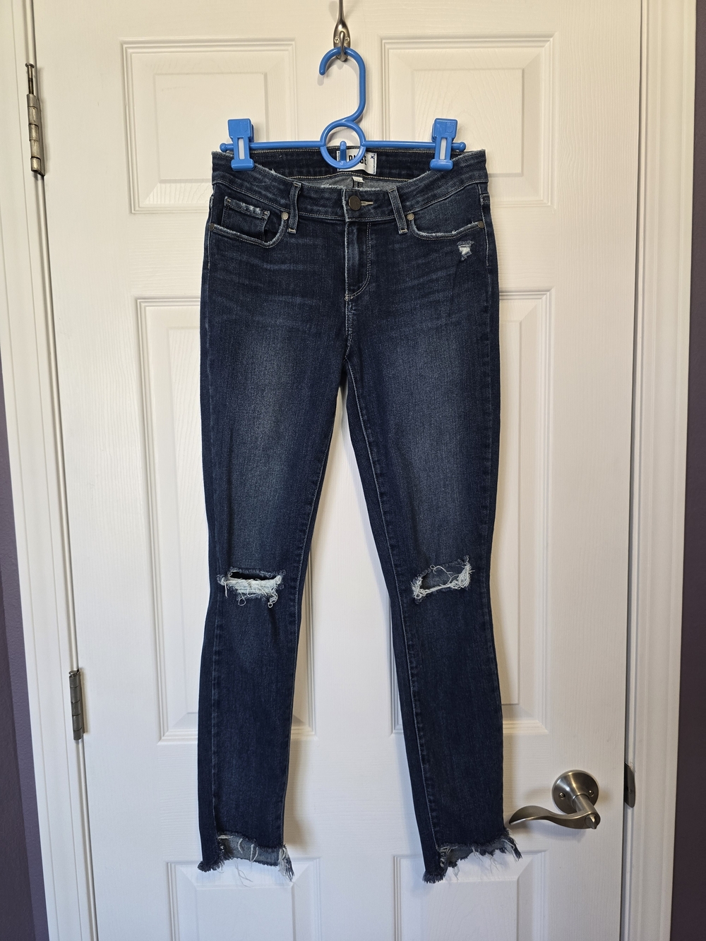 PAIGE Dark Blue Ripped Skinny Jeans